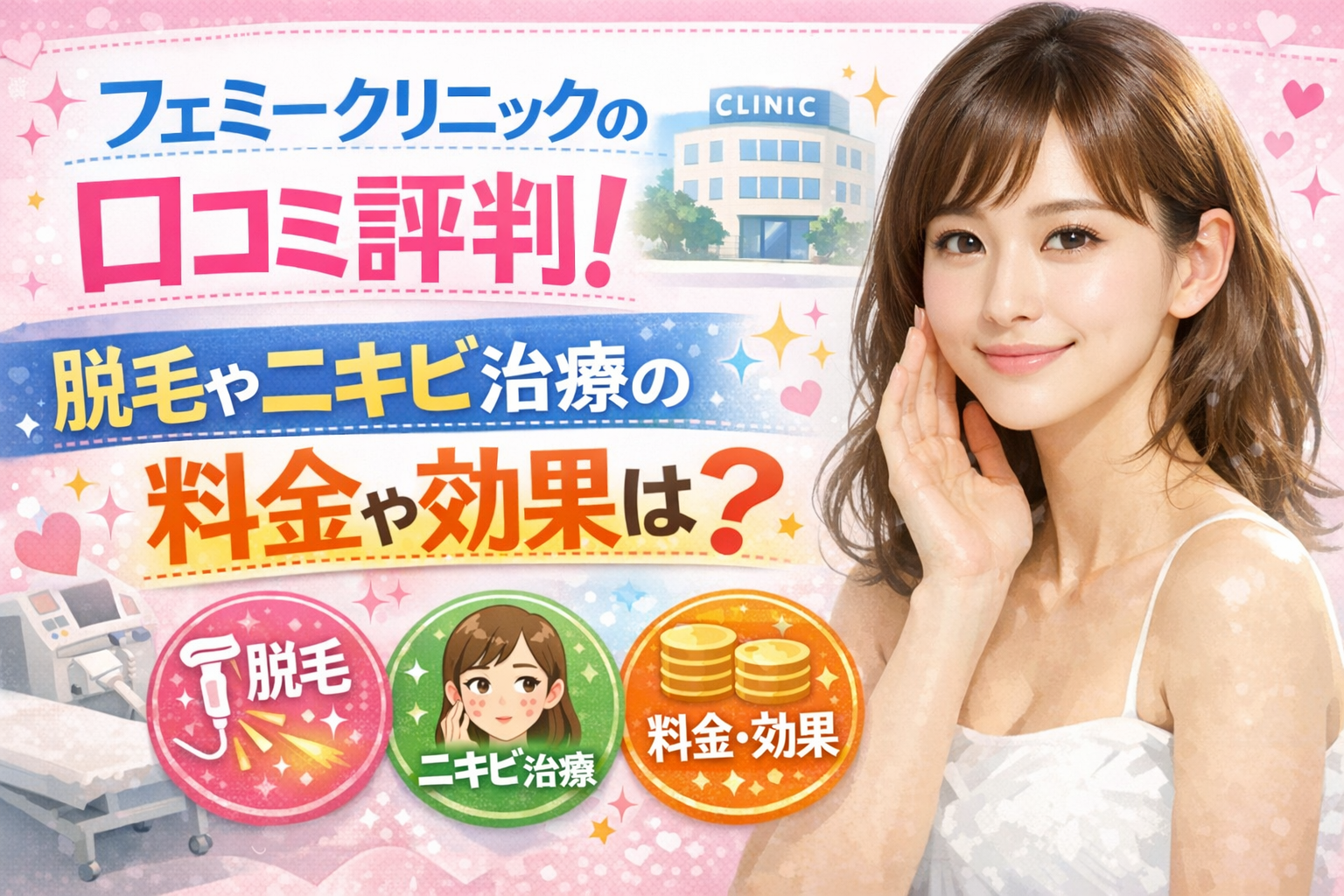 フェミークリニックの口コミ評判！脱毛やニキビ治療の料金や効果は？最悪かどうかも徹底解剖