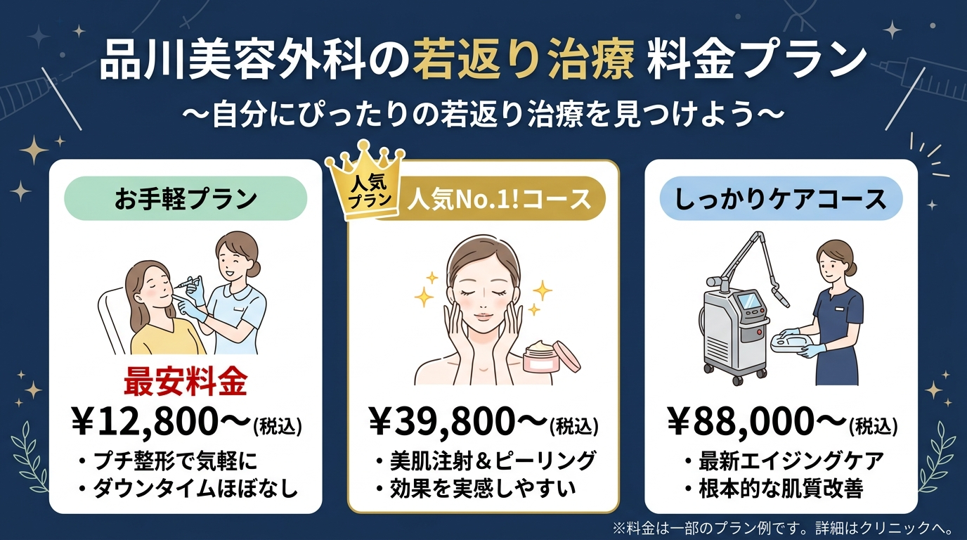 品川美容外科の若返り治療の料金プラン